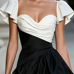 Women's Satin Dress | Mini Length Pleated Cowl Neckline Flutter Sleeve