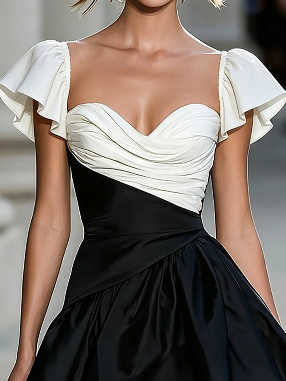 Women's Satin Dress | Mini Length Pleated Cowl Neckline Flutter Sleeve