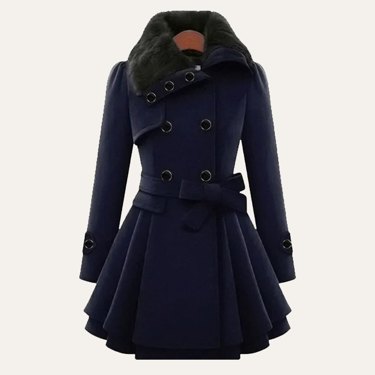 Women's Peacoat | Double-Breasted Fur Collar Belted