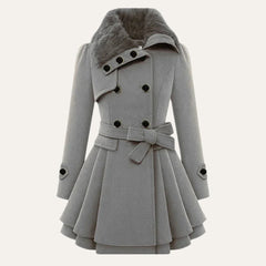 Women's Peacoat | Double-Breasted Fur Collar Belted