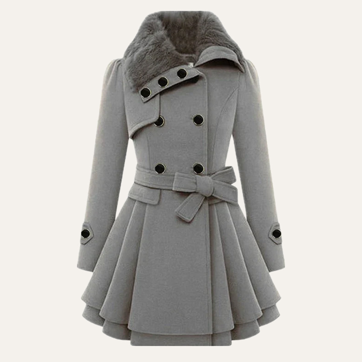 Women's Peacoat | Double-Breasted Fur Collar Belted