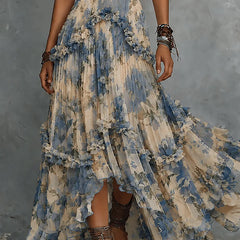 Women's Strapless Dress | Maxi Sweetheart Chiffon Ruffled