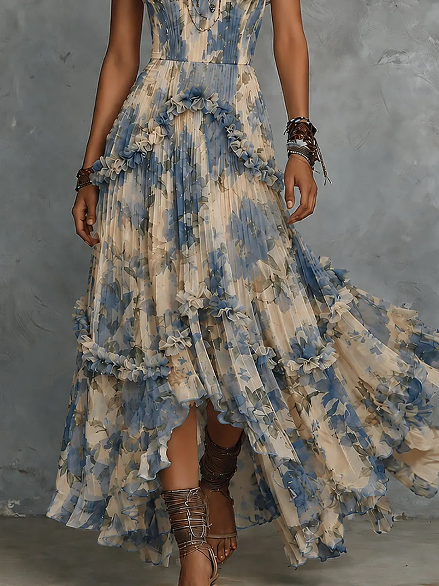Women's Strapless Dress | Maxi Sweetheart Chiffon Ruffled