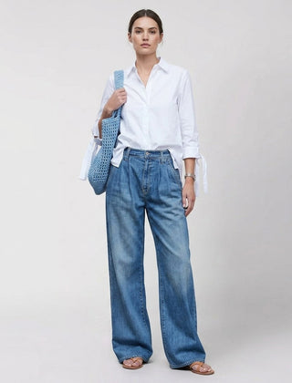 Women's Baggy Jeans | High Waist Wide Leg Denim Button Closure