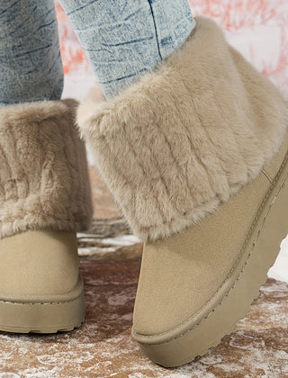 Women's Platform Boots | Fur Cuff Suede Slip-On