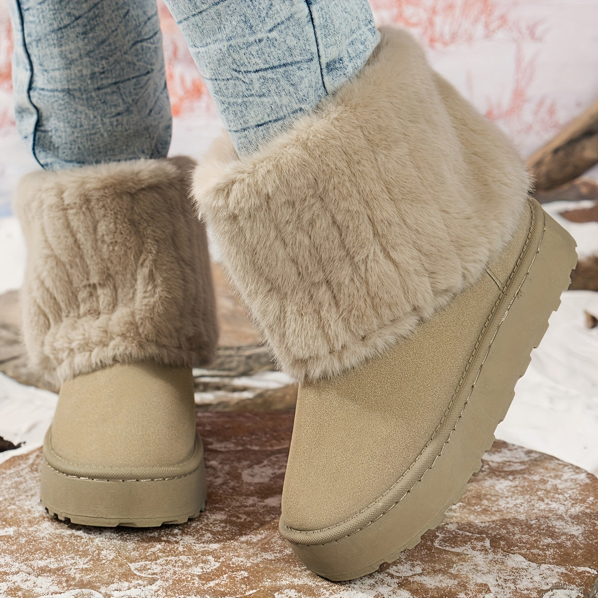 Women's Platform Boots | Fur Cuff Suede Slip-On