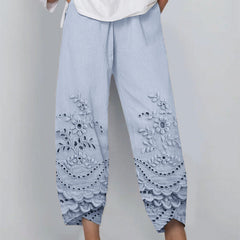 Women's Lace Pants | Floral Embroidered Cropped Relaxed Fit
