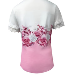 Women's Lace Top | Scalloped Neckline Short Sleeve Floral