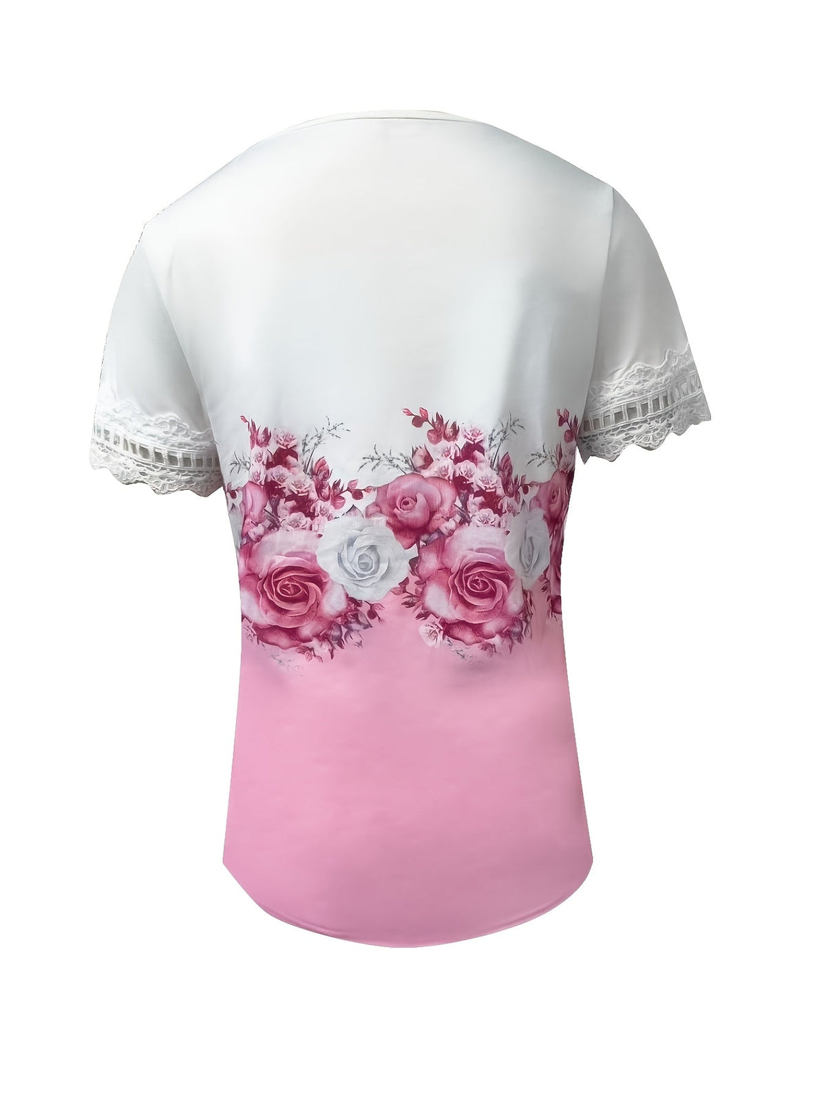 Women's Lace Top | Scalloped Neckline Short Sleeve Floral