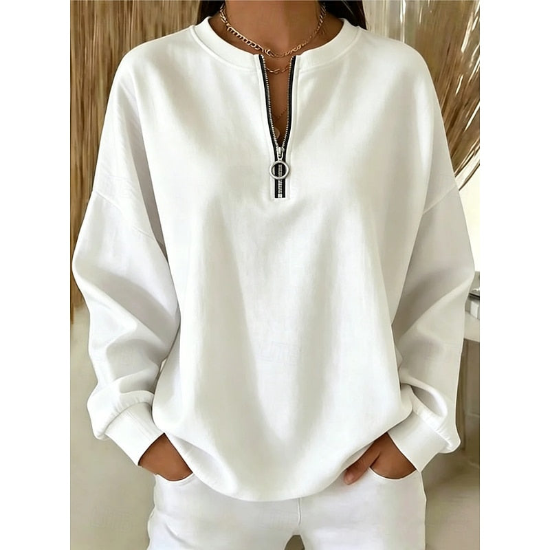 Women's Mock Neck Sweatshirt | Quarter-Zip Long Sleeve Relaxed Fit