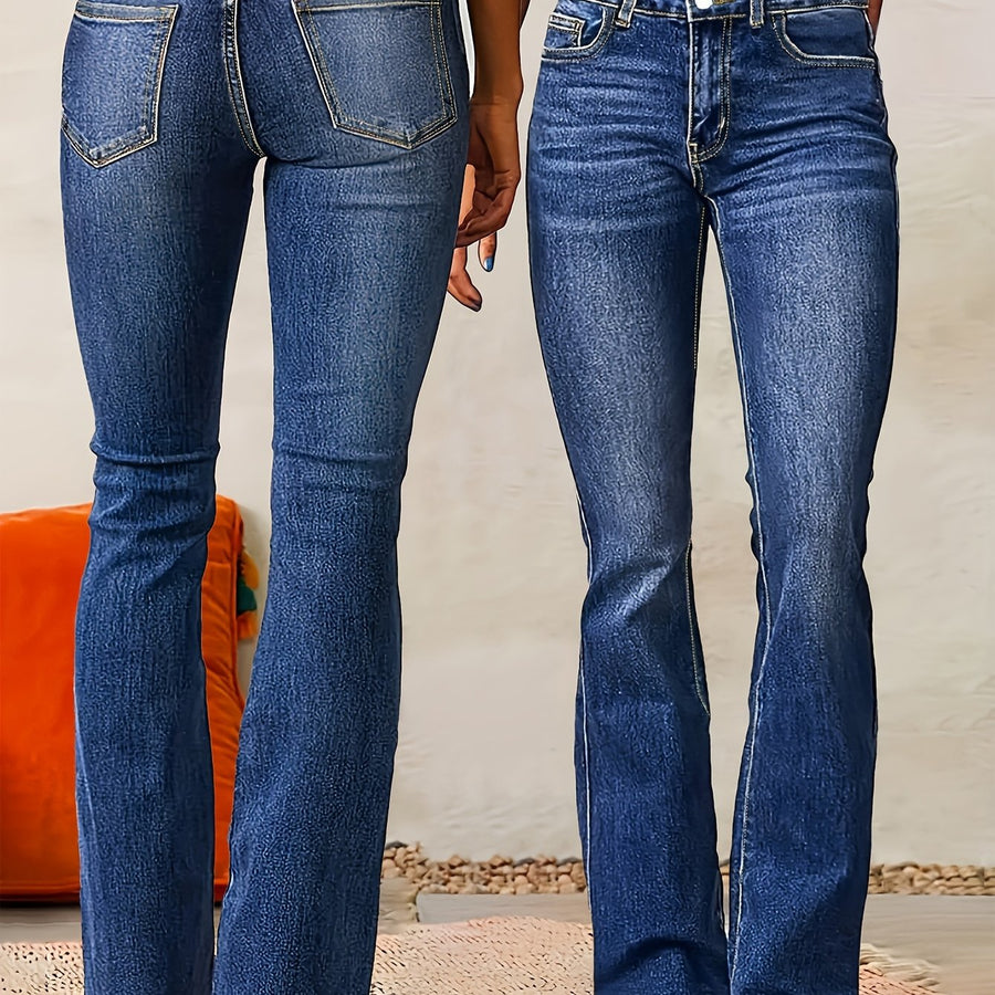Women's Flare Jeans | High Rise Flared Leg Denim Button Closure