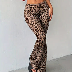 Women's Flare Pants | Leopard Print High Waist Flared