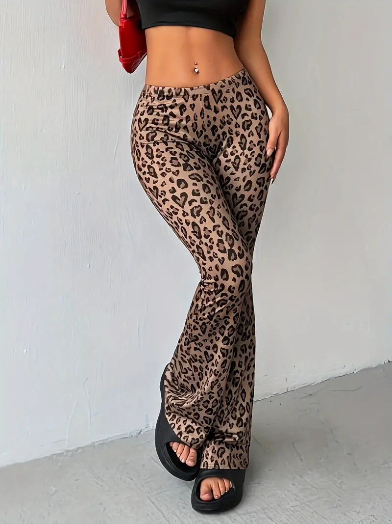 Women's Flare Pants | Leopard Print High Waist Flared