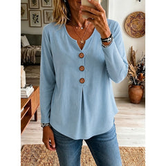 Women's Going Out Top | V-Neck Button Long Sleeve