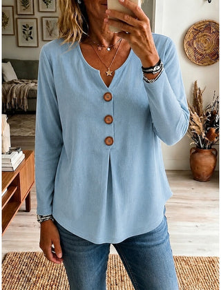 Women's Going Out Top | V-Neck Button Long Sleeve