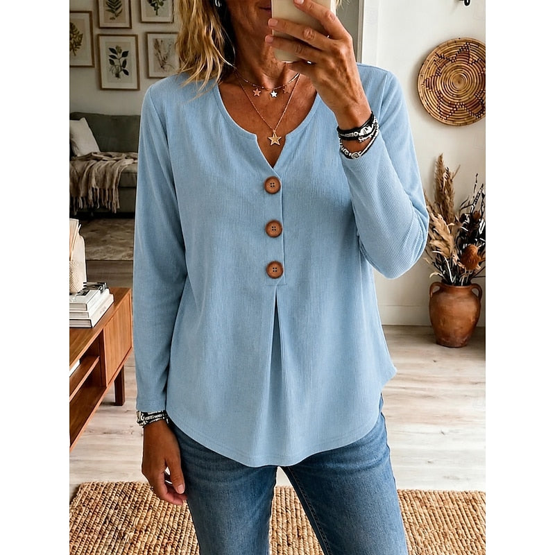 Women's Going Out Top | V-Neck Button Long Sleeve