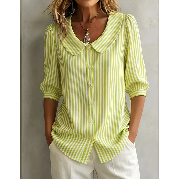 Women's Linen Shirt | Collared V-Neck Button-Front Relaxed