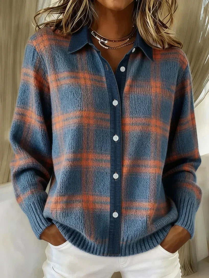 Women's Cardigan | Plaid Button Front Knit
