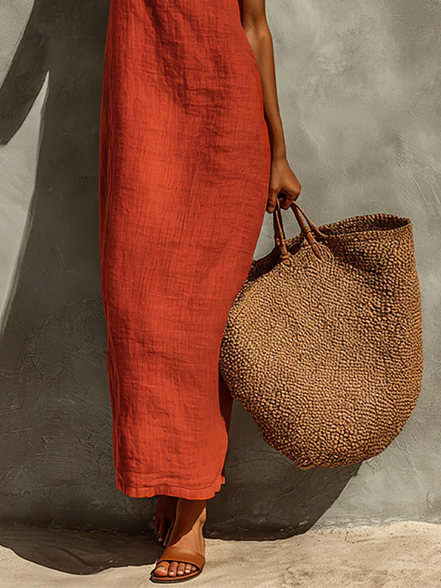 Women's Cotton Dress | Maxi Square Neck Spaghetti Sleeveless