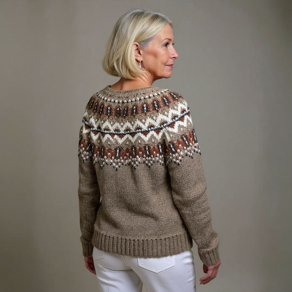 Women's Cardigan | Fair Isle Knit Crew Neck Button Closure