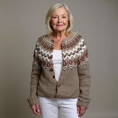 Women's Cardigan | Fair Isle Knit Crew Neck Button Closure