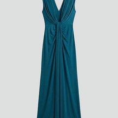Women's Formal Dress | Deep V-Neck Maxi Sleeveless Pleated