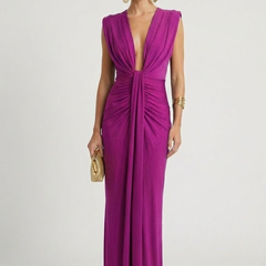 Women's Formal Dress | Deep V-Neck Maxi Sleeveless Pleated