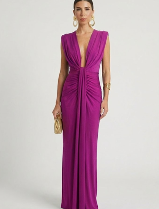 Women's Formal Dress | Deep V-Neck Maxi Sleeveless Pleated