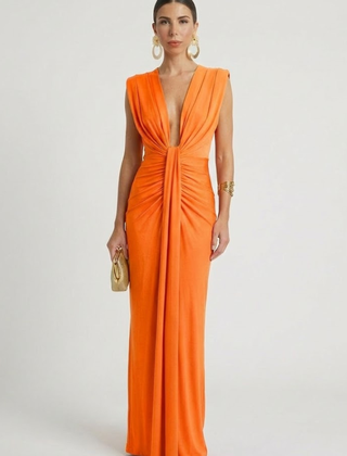 Women's Formal Dress | Deep V-Neck Maxi Sleeveless Pleated