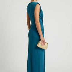 Women's Formal Dress | Deep V-Neck Maxi Sleeveless Pleated