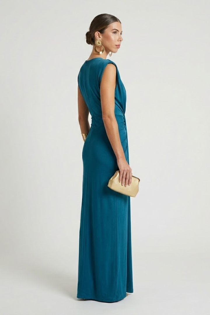 Women's Formal Dress | Deep V-Neck Maxi Sleeveless Pleated