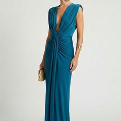 Women's Formal Dress | Deep V-Neck Maxi Sleeveless Pleated
