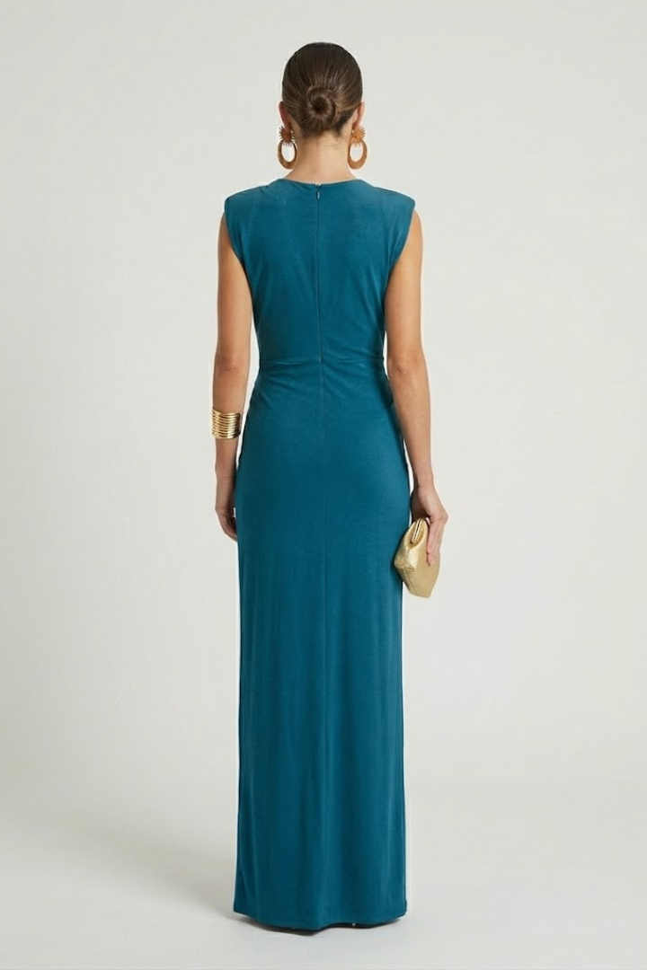Women's Formal Dress | Deep V-Neck Maxi Sleeveless Pleated