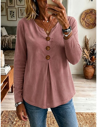 Women's Going Out Top | V-Neck Button Long Sleeve
