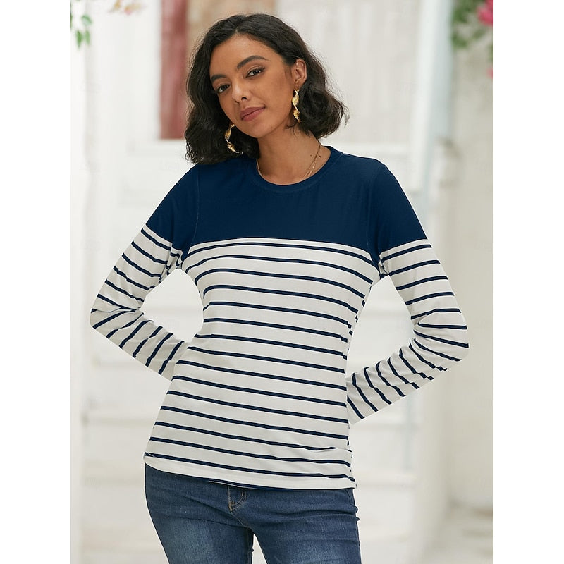 Women's Long Sleeve Top | Crew Neck Striped Knit