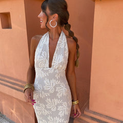 Women's Formal Wedding Guest Dress | Halter Neckline Maxi Sequin