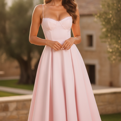 Women's Wedding Guest Dress | Midi Sweetheart Spaghetti Strap