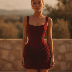 Women's New Year Dress | Square Neck Corset Mini Sequin