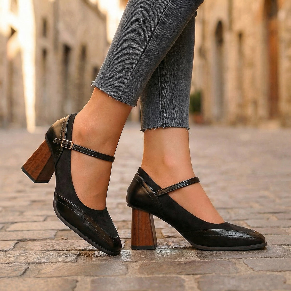 Women's Mary Jane | Square Toe Block Heel Buckle Strap