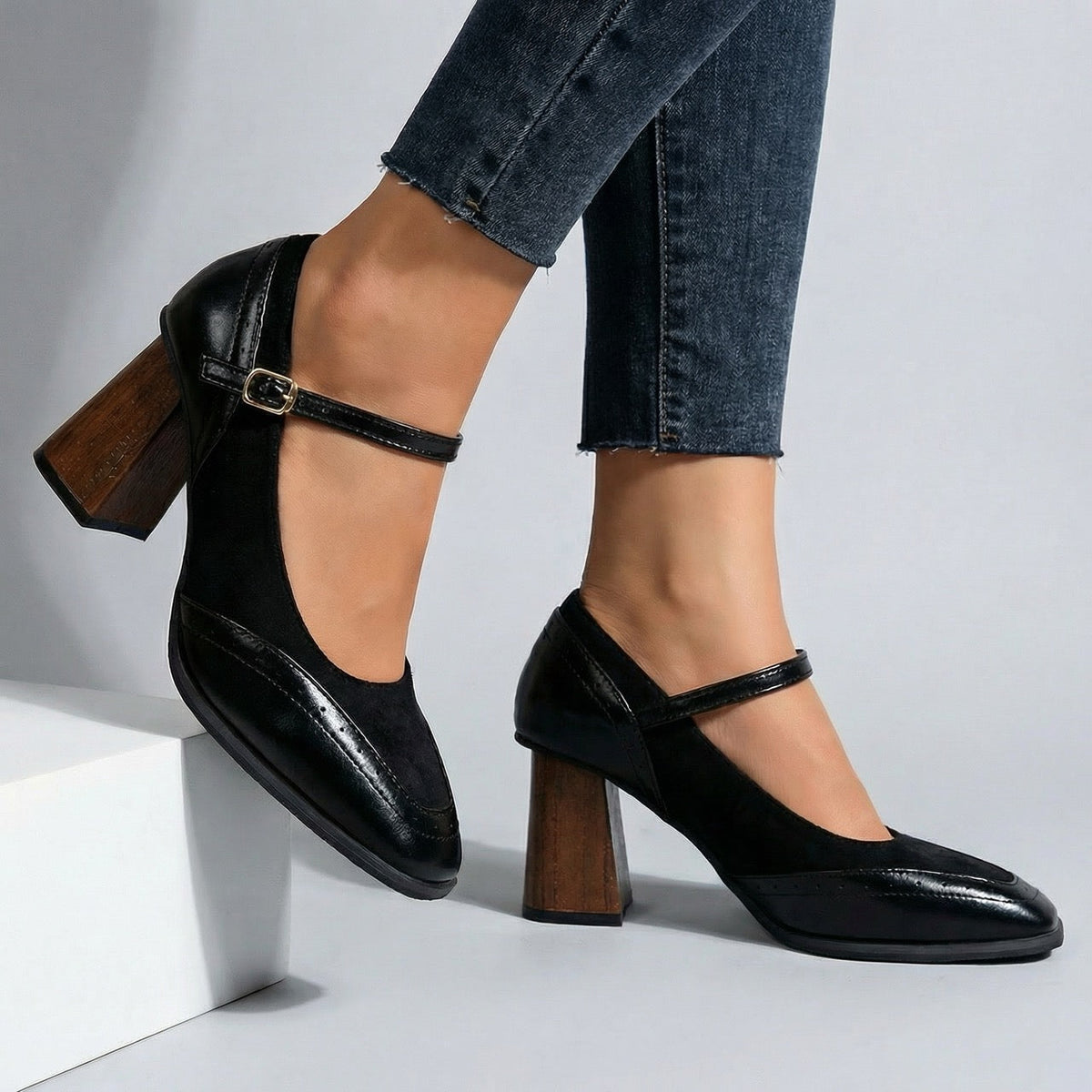 Women's Mary Jane | Square Toe Block Heel Buckle Strap