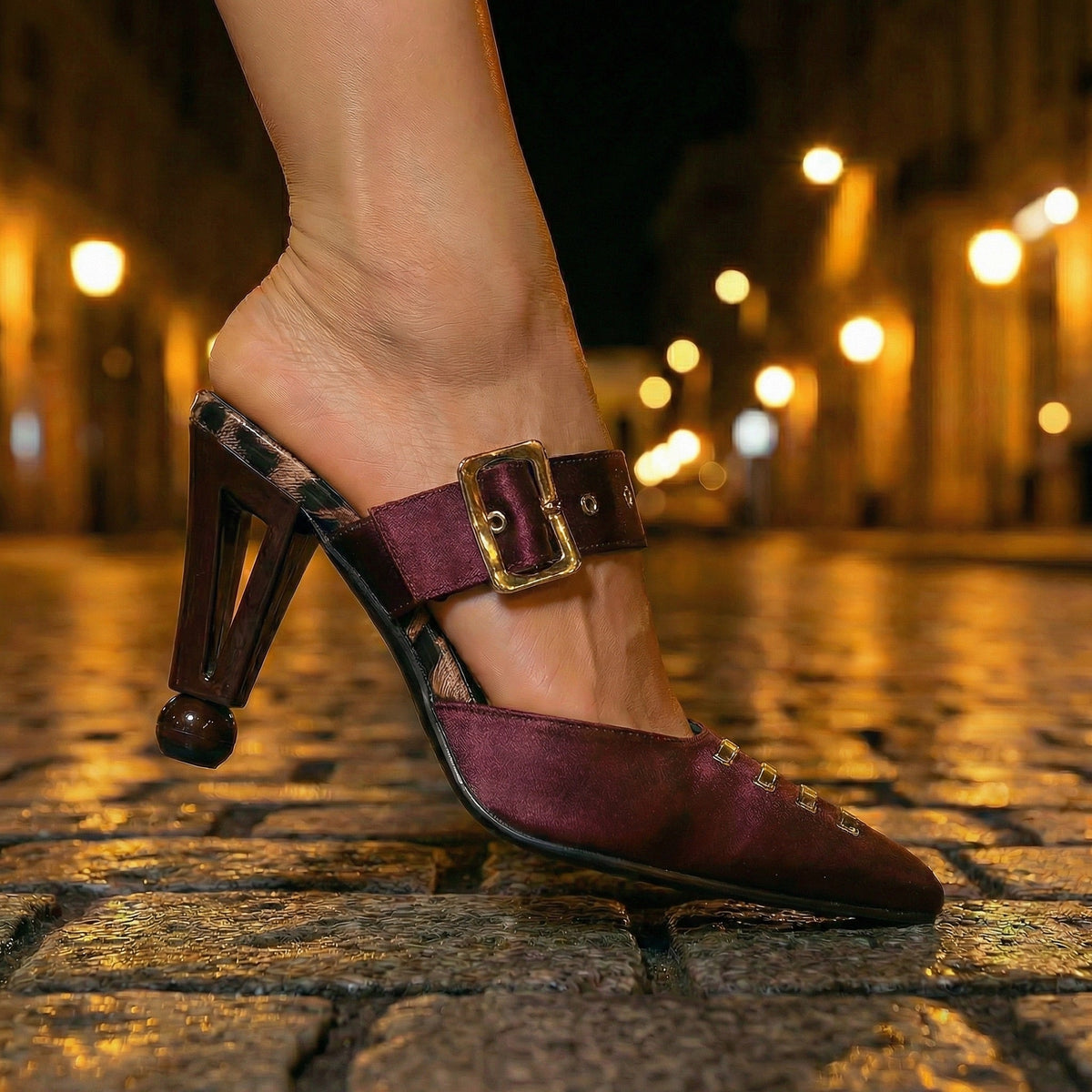 Women's Mules | Pointed Toe Buckle Strap Heel