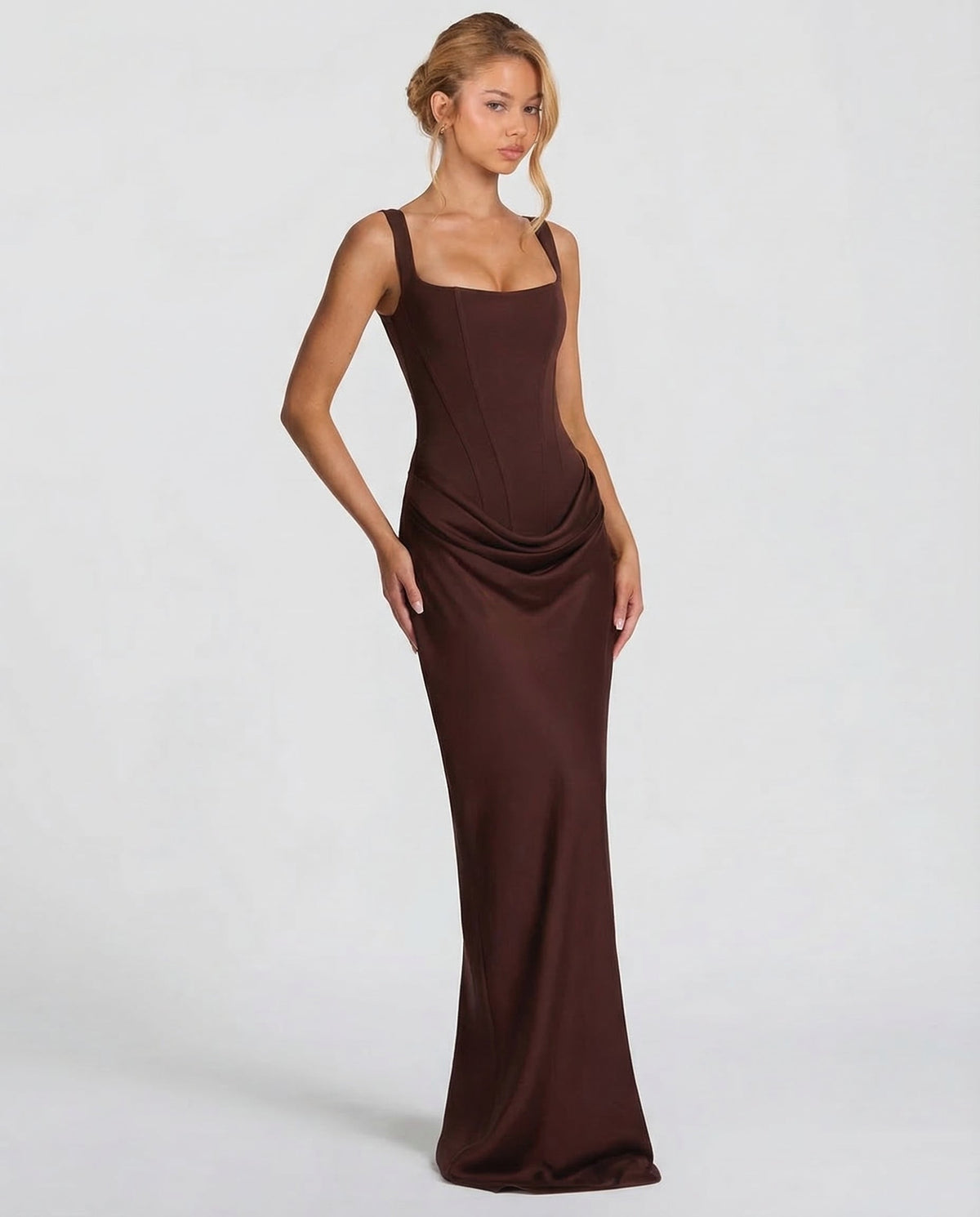 Women's Mother Of The Groom Dress | Maxi Square Neck Draped