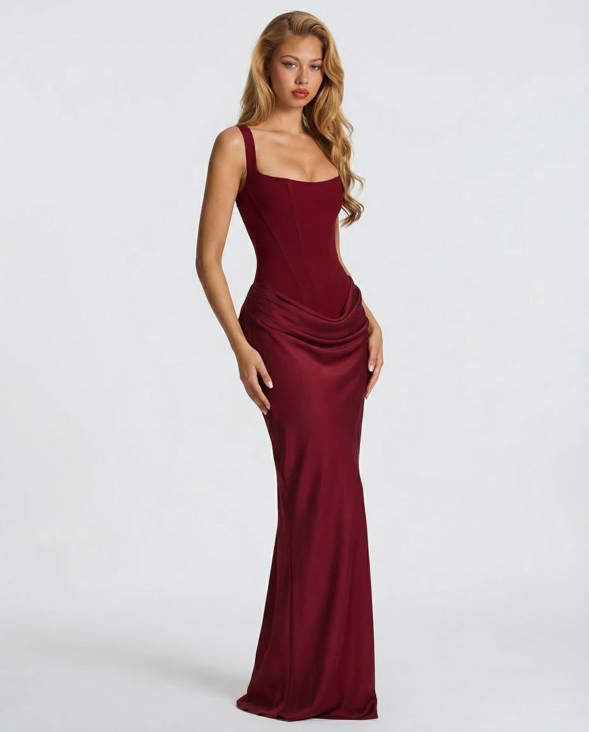 Women's Mother Of The Groom Dress | Maxi Square Neck Draped