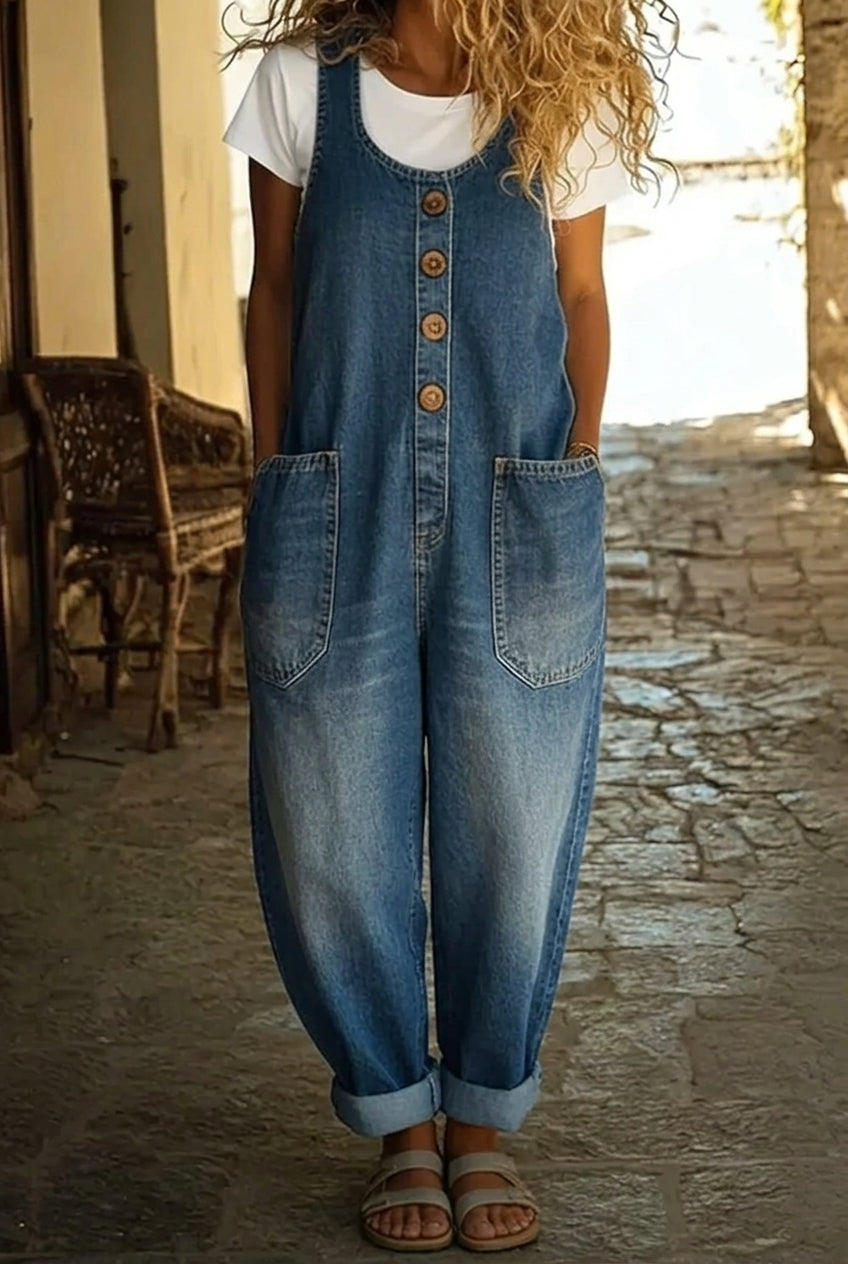 Women's Denim Overall | Relaxed Fit Button Front Pockets