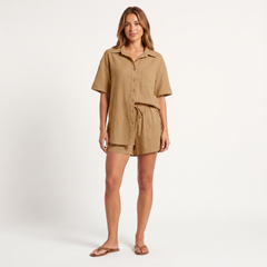 Women's Shorts | Camp Collar Button Front Short Sleeve