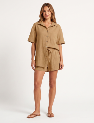 Women's Shorts | Camp Collar Button Front Short Sleeve