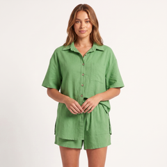 Women's Shorts | Camp Collar Button Front Short Sleeve