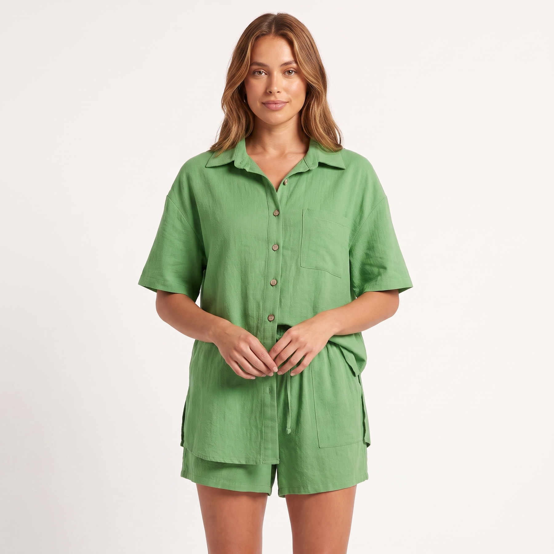 Women's Shorts | Camp Collar Button Front Short Sleeve