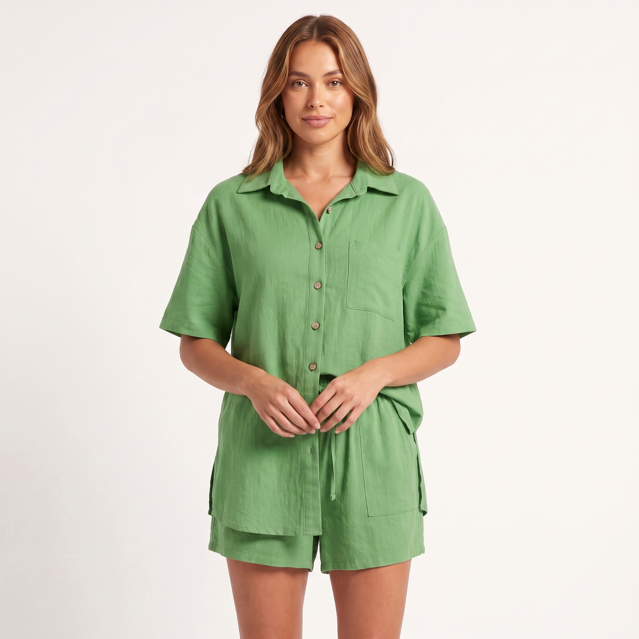 Women's Shorts | Camp Collar Button Front Short Sleeve