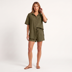 Women's Shorts | Camp Collar Button Front Short Sleeve